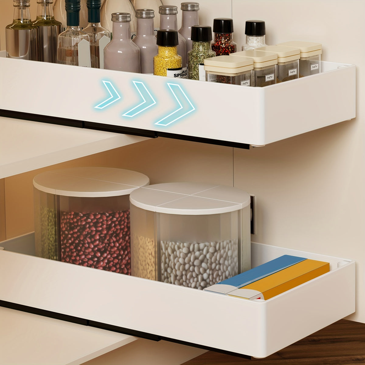 2Pcs Open Storage Bins, Boho Style Plastic Cabinet Organizer, Pull-Out Removable Slide-Out Organizer for Kitchen, Bathroom, Pantry, Cabinets