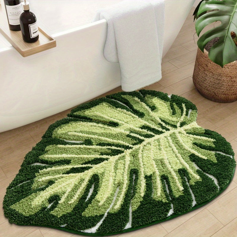 Fashionable Leaf Bathroom MATS, Thick Plush Floor MATS, Anti-Slip And Machine-Washable Bathroom Carpets, Water-Absorbent, Suitable for Showers, Bathtubs, Sinks, Bathroom Accessories And Decorations, Room Decorations, Bathroom Runner