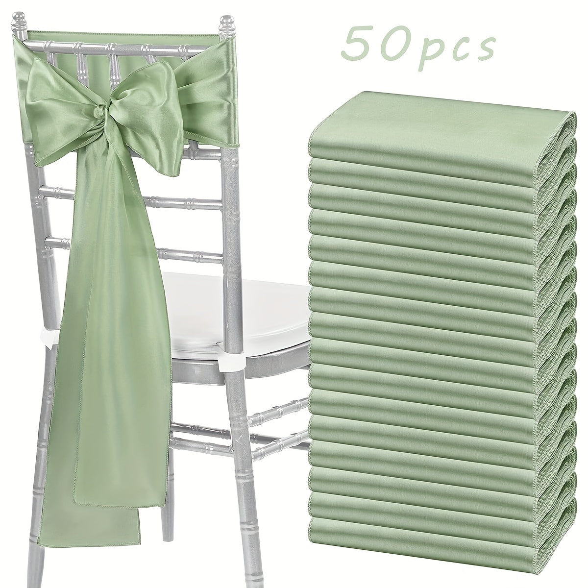 50pcs Satin Chair Waist Belt Bow Universal Chair Cover for Wedding Reception Restaurant Banquet, Party, Hotel Event Decoration (7 X 108 Inches)