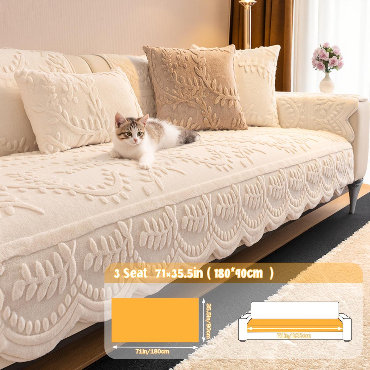 1pc Thickened Quilted Machine Washable Sofa Cushion, Faux Rabbit Fur Comfort Warm Non-slip Plush Sofa Cover, Breathable and Comfortable Pet-friendly for Bedroom, Office, Living Room, Suitable for 2/3/4-seater Sofa, Home Winter Decor, Christmas Gifts