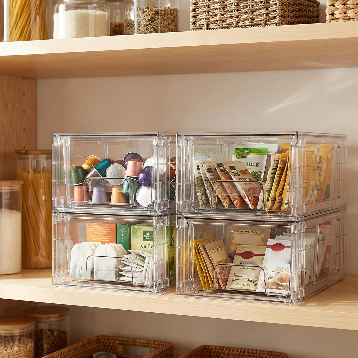 4/6/8/10 Pack Clear Acrylic Food Storage Drawers With Handles | Stackable Refrigerator & Pantry Organizer Bins For Snacks, Fruits, Vegetables | Fridge, Kitchen Cabinet, Undersink, Bathroom Organization