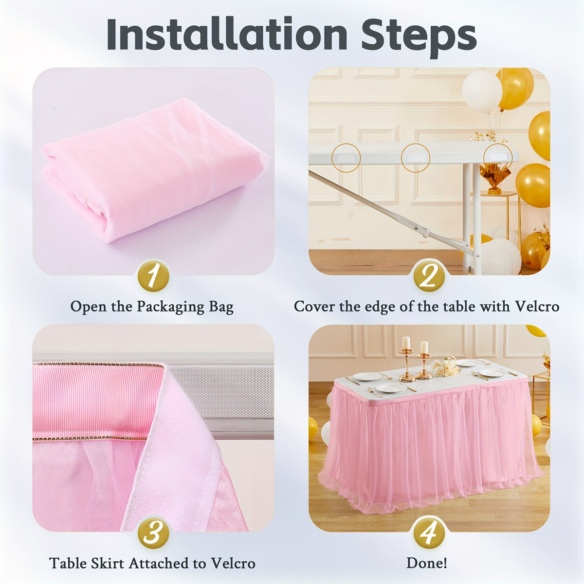 6Ft Pink Tulle Table Skirt Tablecloth, Pink Ruffle Tutu Table Skirts, for Rectangle Tables Or Round Tables Desk Skirt for Princess Birthday Party Cake Dessert Table Decorations Halloween, Christmas