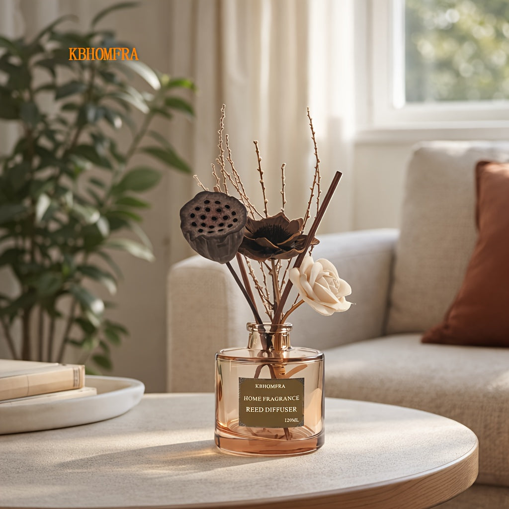 KBHOMFRA Rattan Reed Diffuser, Infused with the Fragrance of Jasmine, Cedarwood, and Gardenia, Paired with Autumn-themed Dried Flowers and Rattan Reeds. Contains 4.06oz of Essential Oil for Long-lasting Fragrance, up to 90 Days. Suitable for Living