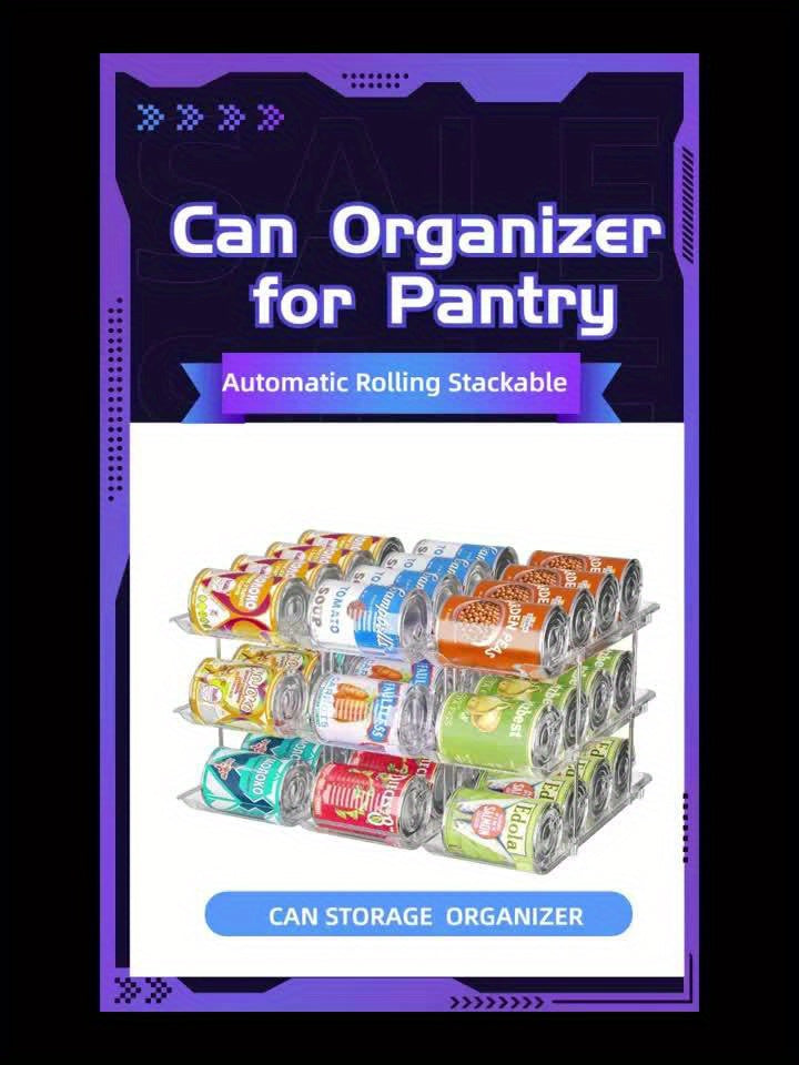 3-Tier Can Organizer Rack for Pantry Fridge 36-Capacity Stackable Rolling Soda Can Storage, Clear Plastic, Space-Saving Automatic Rolling Canned Food Organizer (3 Sets)