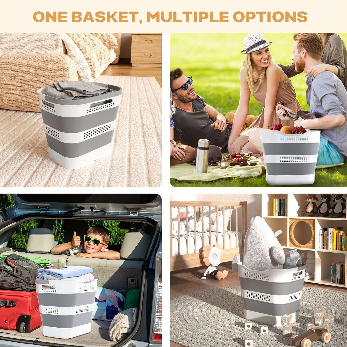 Collapsible Laundry Basket, 43L (11.5 Gallon) Foldable Laundry Basket Plastic with Handles, Pop Up Storage Container/Organizer/Hamper for Laundry, Space Saving And Durable