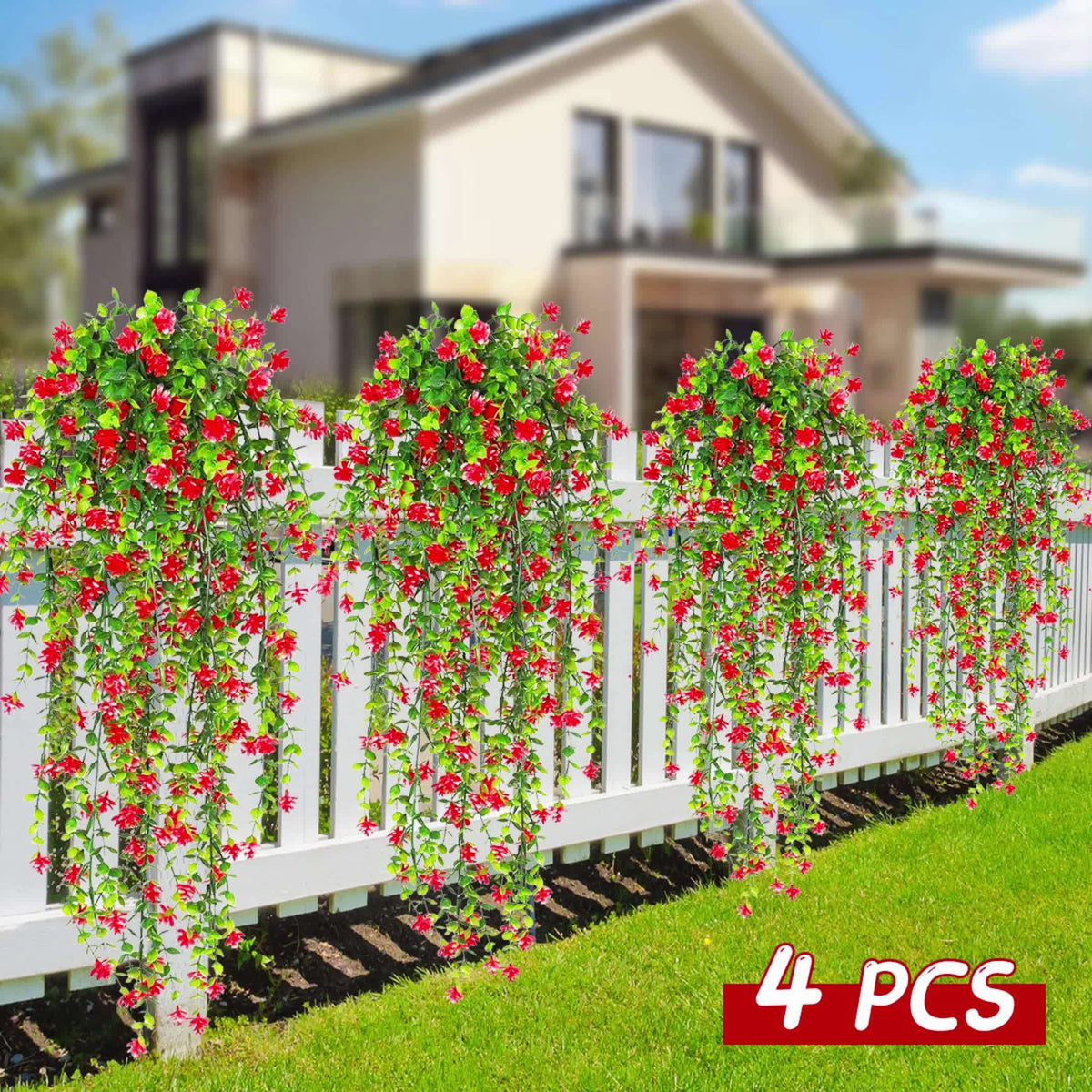 4pcs Lifelike UV-resistant Faux Eucalyptus Hanging Plant with Realistic Faux Green Vines - Perfect for Outdoor Decor Holiday Decor and Year-round Ambiance - Durable Plastic Construction Retro Style and Easy to Install