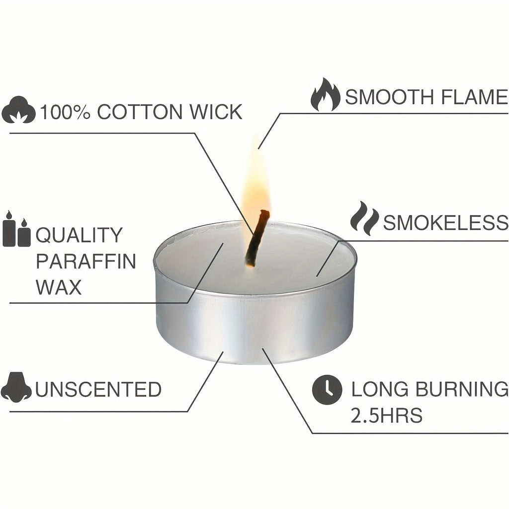 49/99pcs Unscented White Tea Wax Candles - Smokeless, Long-Lasting 2.5 Hour Burn Time for Weddings, Halloween, Christmas, Birthdays & More, Party Supplies, Home Decoration, Simple Decor, Timeless Style, Clean Burning, Holiday Shoppers, Gift Buyers