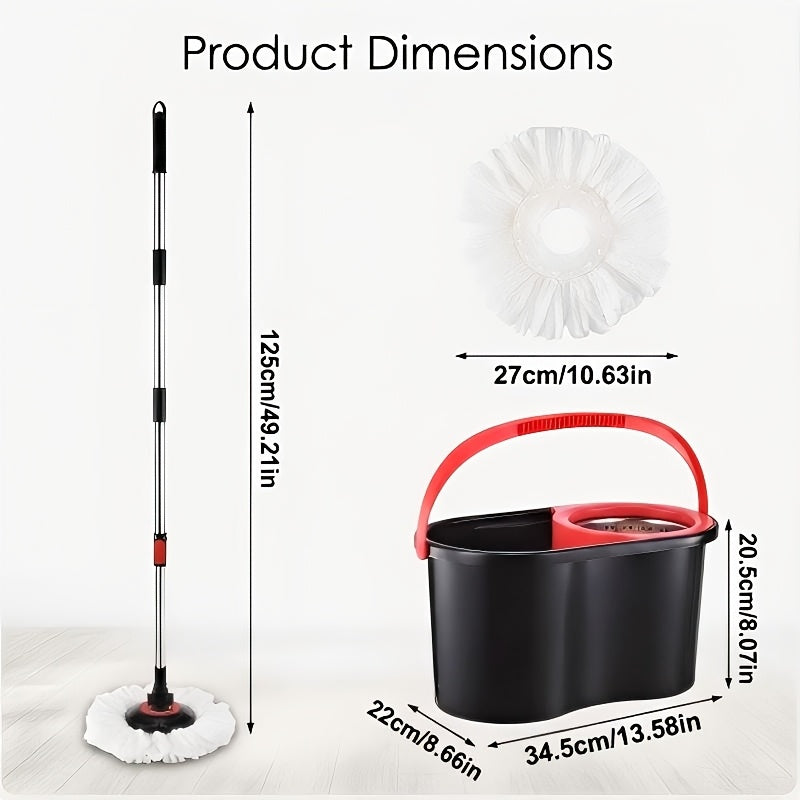 Mop And Bucket Set, Spin Mop And Bucket System, Spin Mop Bucket, Mop, Trapeador De Piso, 360° Rotating With Stainless Steel Basket, 35"-46" Adjustable Handle