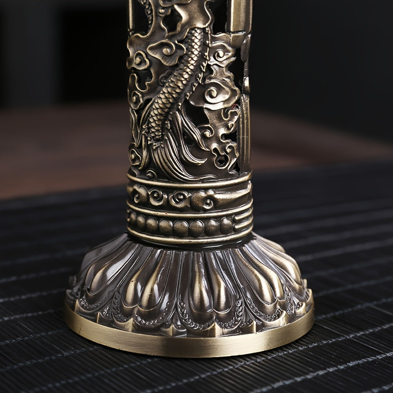 Metal Incense Stick Holder Featuring a Retro Vertical Design, Heart Sutra, Dragon, And Phoenix Motifs, Perfect for Home Or Office Ceremonial Decoration