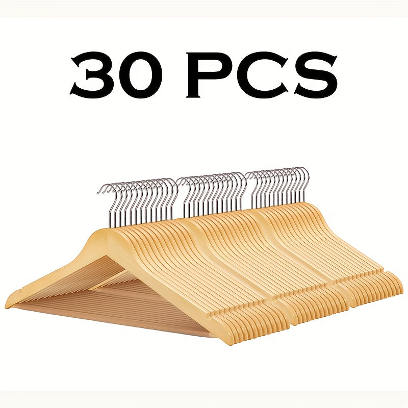 30/20/10pcs Heavy-Duty Solid Wood Clothes Hangers - Suitable for Heavy Coats, Jackets, Dresses - Space-Saving Sturdy Standalone Hangers Suitable for Home, Office, Hotel; Durable Wood Hangers for Wardrobe, Wood for Fashion Enthusiasts