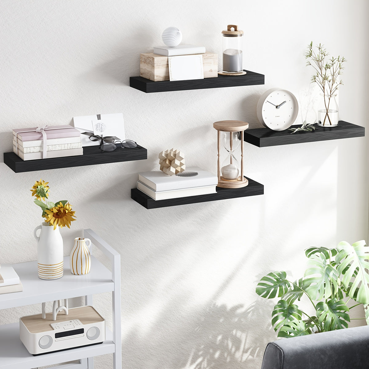 TOMNK 4/8pcs 15.8in Floating Shelves For Wall, Wall Mounted Rustic Wood Shelves For Bathroom, Bedroom, Living Room, Kitchen, Hanging Shelf For Books/Storage/Room Decor, With 22lbs Capacity, Black/Brown/White/Gray