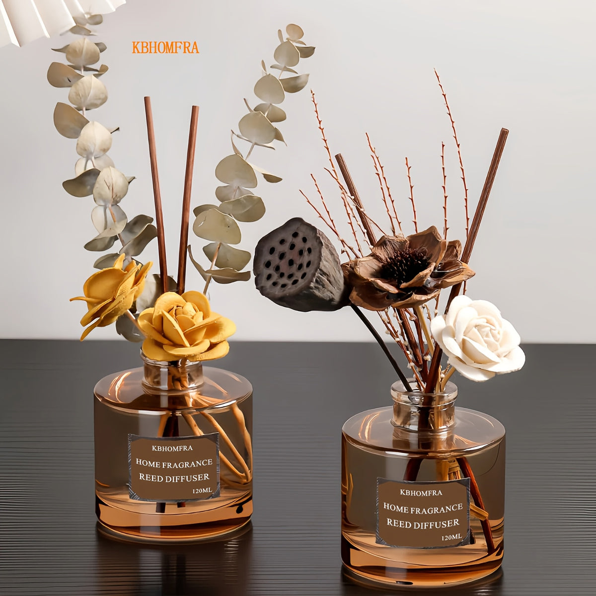 KBHOMFRA Rattan Reed Diffuser, Infused with the Fragrance of Jasmine, Cedarwood, and Gardenia, Paired with Autumn-themed Dried Flowers and Rattan Reeds. Contains 4.06oz of Essential Oil for Long-lasting Fragrance, up to 90 Days. Suitable for Living