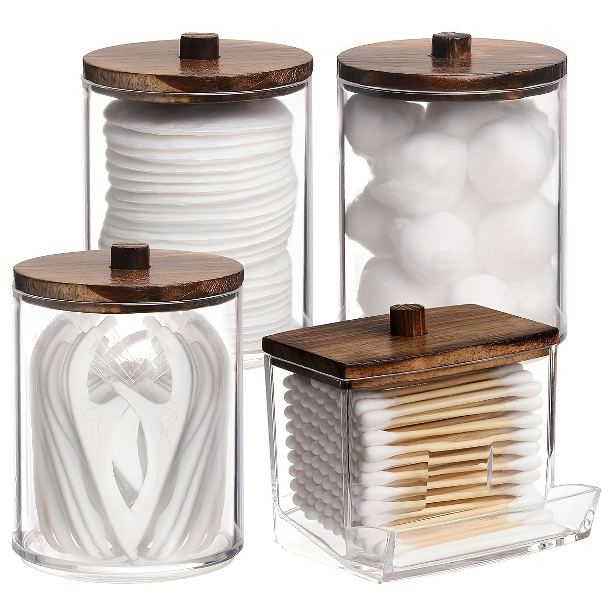 3/4/5 Cotton Swab Box Dispenser, Clear Wooden Lid Pill Bottle Container with Lid, Toilet Bathroom Jar, Cotton Ball Cosmetic Case, Cotton Swab, Floss, Bathroom Additions, Bathroom Storage & Organizing