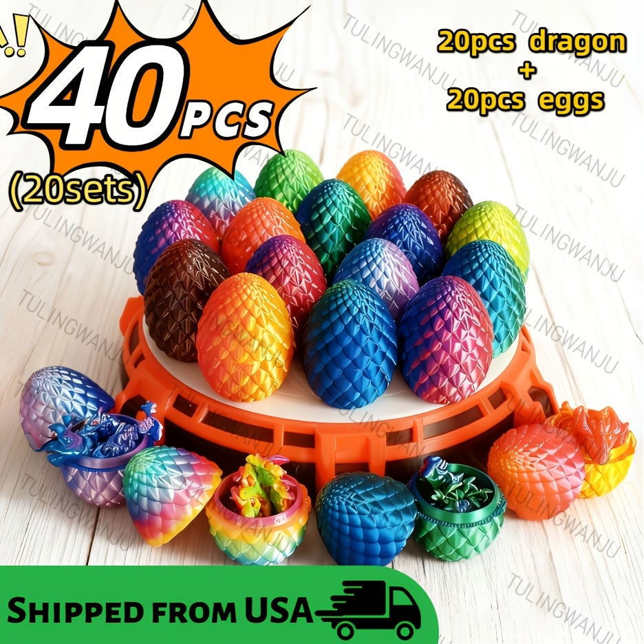 40pcs/20 Sets/Dragon Egg Set Decorative Sculpture (Including 20 Dragons And 20 Dragon Eggs), with a Dragon Body of 4.92 Inches And a Dragon Egg of 2.2 Inches, Suitable for Home Decoration, Holiday Celebrations, Gatherings, Offices, And Living Rooms