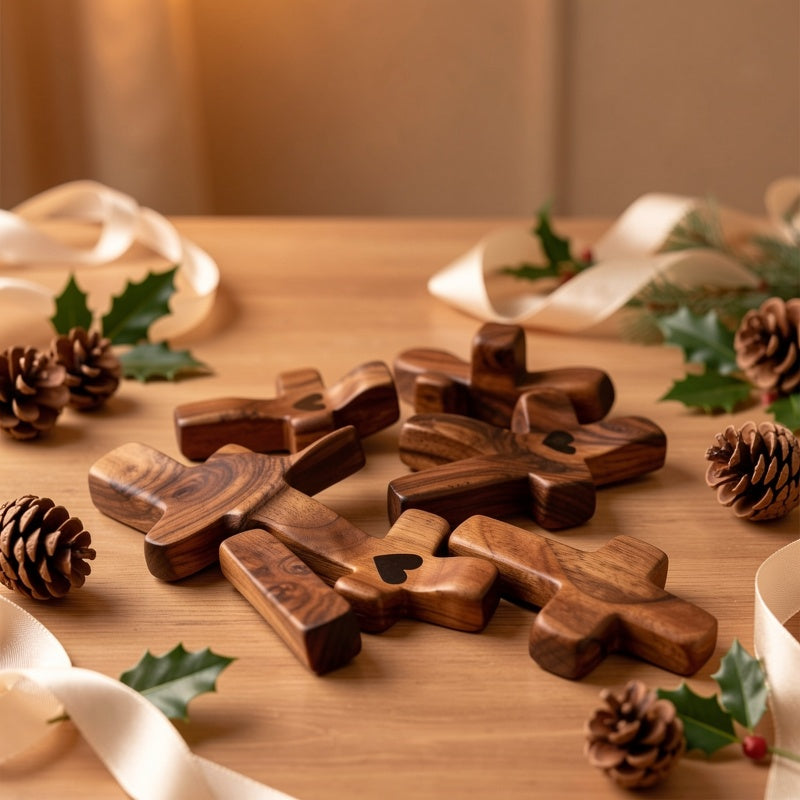 20pcs Black Walnut Thumb Crosses - Handcrafted Natural Wood Religious Hand Ornaments for Christmas, Easter, Thanksgiving, Indoor Home & Office Decor, Religious Christmas Decorations, Simple Elegant Design, Detailed Carving