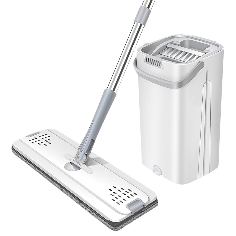 Hands-free Flat Dust Mop With Bucket - Wet And Dry Cleaning, Perfect For Bedroom, Kitchen, Living Room, Bathroom - Durable Plastic Household Floor Mop Tool