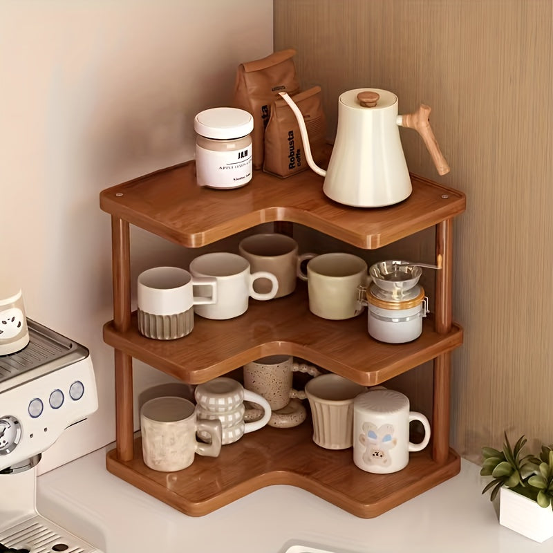 Kitchen Corner Shelf Organizer, Triangular 2 or 3 Tier Countertop Storage Rack for Coffee Accessories, Cups and Everyday Kitchen Essentials