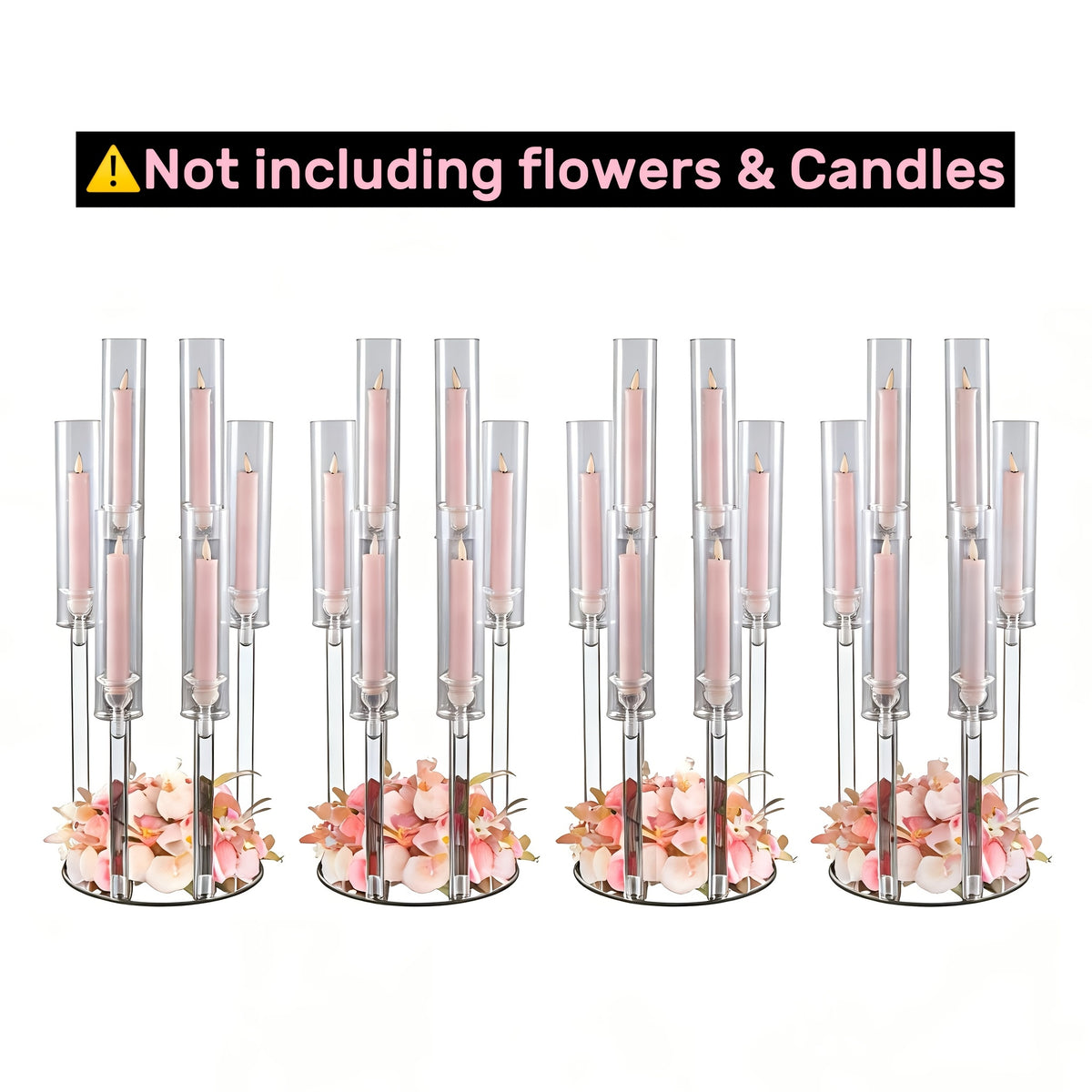 2/4/10/12/20pcs Christmas Acrylic Candleholders For Wedding Bulk, 26.8in Clear Candelabra 6 Arm Candlestick Candle Holder Acrylic For Home Decoration, Party Table Center, Valentine's Day, Anniversary