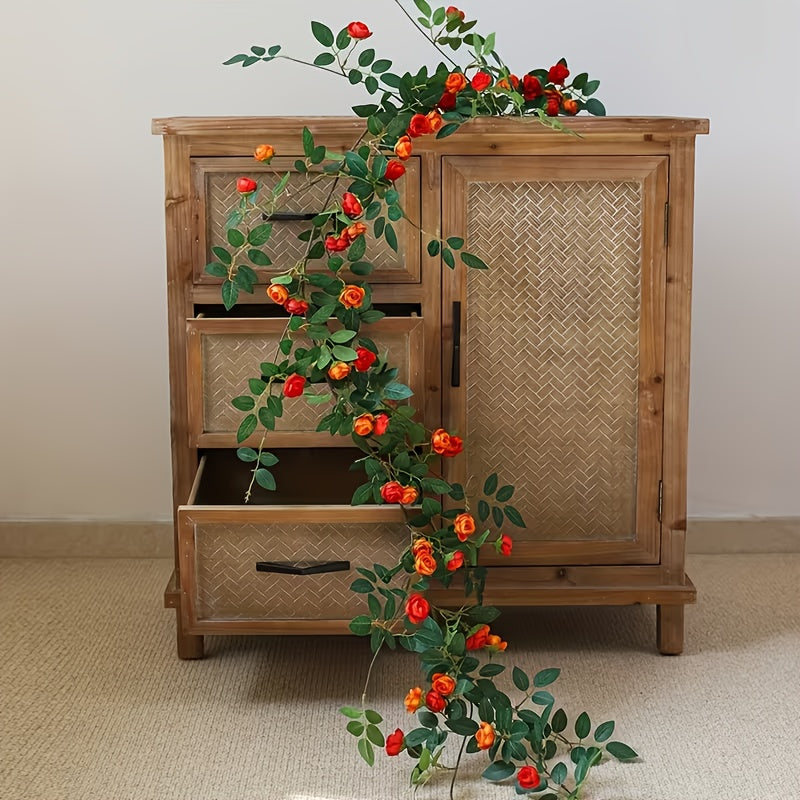 1 Double Pink Rose Vine - Artificial Garland with Richly Layered Petals, Soft Color Transitions, and a Design That Closely Mimics the Form of Real Roses. Paired with Lush Foliage, It Creates a Vibrant, Natural Vitality. Perfectly Blends into French