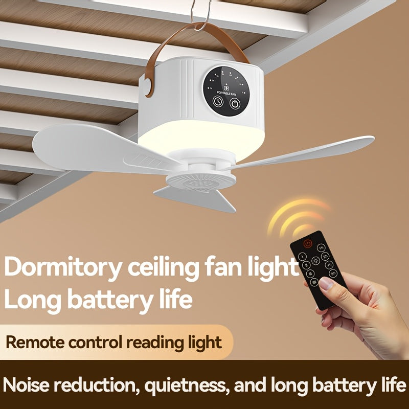 Portable Camping Fan With Light, Available With Or Without Tripod | Quiet USB Rechargeable Fan With Remote, Adjustable Speed & Brightness | Long Life Outdoor Tent Fan For Bedroom, Dorm, Travel