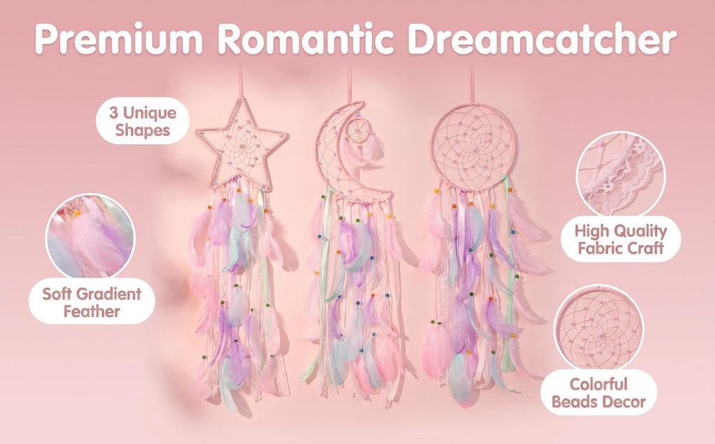 3pcs/LOT Star Moon Sun Dream Catcher Pink Room Decor for Teen Girls Kids Girls Room Decor Princess Bedroom Decor