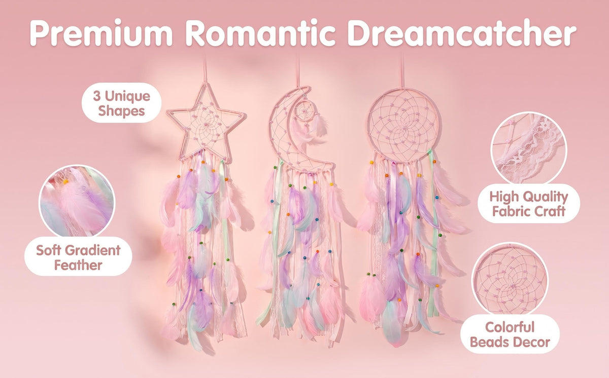 3pcs/LOT Star Moon Sun Dream Catcher Pink Room Decor for Teen Girls Kids Girls Room Decor Princess Bedroom Decor