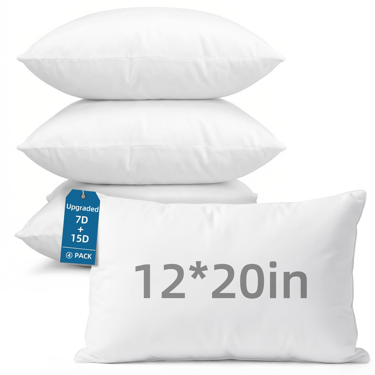 4-Pack/6-Pack 12x20/18x18/20x20 Inch Outdoor High Quality Pillow Inserts, Soft Fluffy Throw Pillows, High-Capacity Microfiber Filled Pillow Cores, Multiple Sizes for Sofa Pillows, Decorative Square Throw Pillows, Suitable for Sofas, Beds