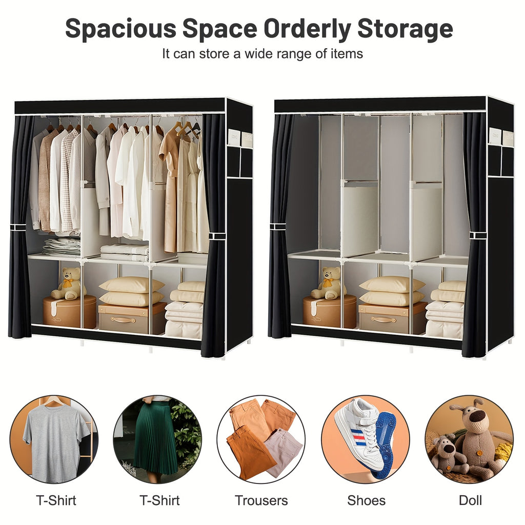 Portable Closet Storage Organizer Clothes Wardrobe Shoe Clothing Rack Shelf Dustproof Non-woven Fabric, Portable Closets