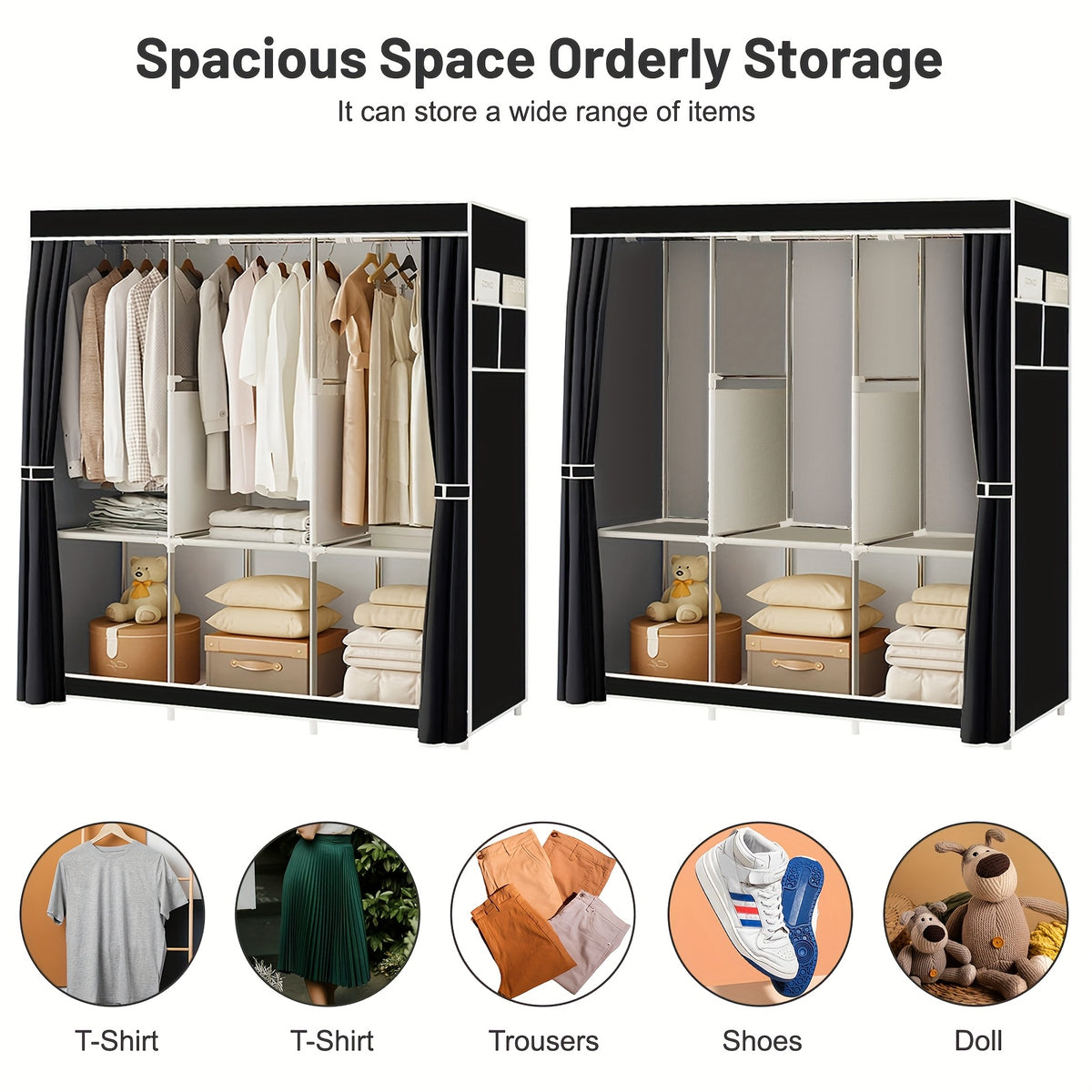 Portable Closet Storage Organizer Clothes Wardrobe Shoe Clothing Rack Shelf Dustproof Non-woven Fabric, Portable Closets