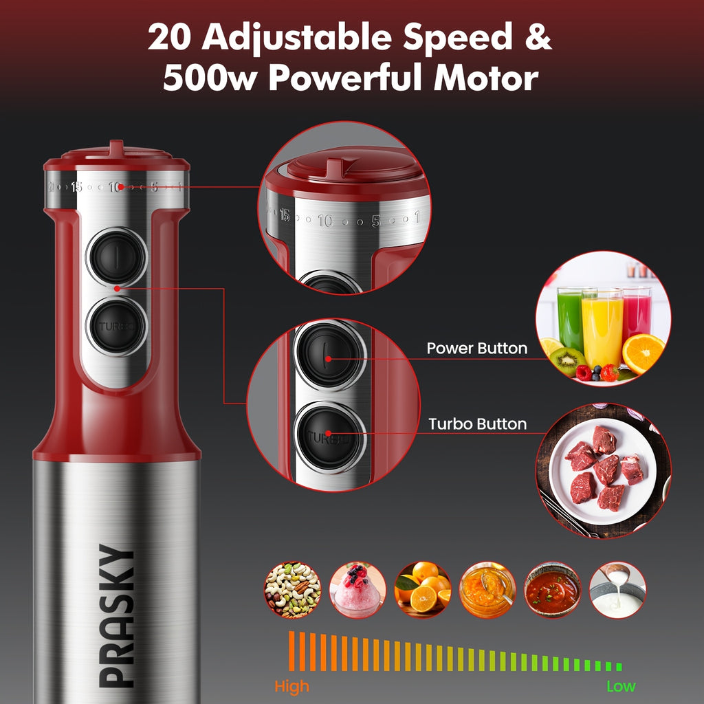 5-in-1 Handheld Mixer, With Attachments - Whisk, Measuring Cups, Heavy Duty Motor, Meat Chopper, Kitchen Must Haves, Immersion Blender