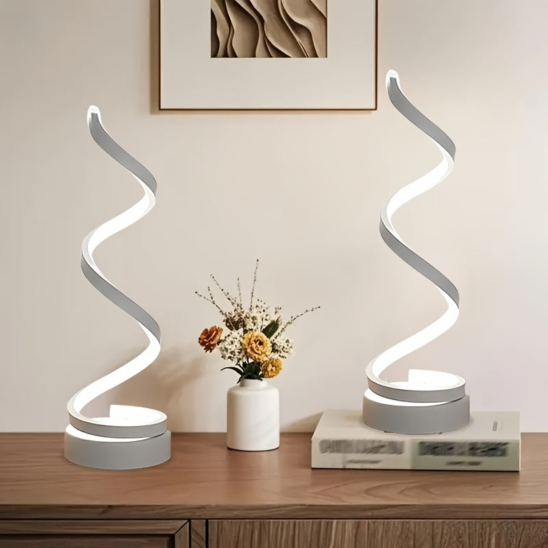 Spiral Bedside Table Lamp with Touch Control, 3-Way Dimming and USB-C Charging Ports, Black or White Single and Two-Piece Options with Mountain Shape Styles