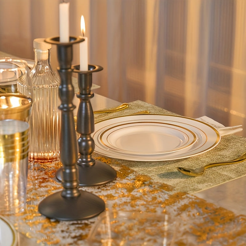 Set of 350/700 Golden/Silver Disposable Plates for 50/100 Guests, Disposable Plastic Plates for Parties, Wedding, Graduation, Birthday, Dinnerware Set of Dinner Plates, Salad Plates, Cutlery, Cups And Napkins