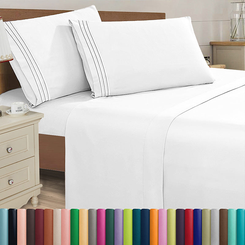 Elegant Comfort Luxury 4pcs Embroidered Sheet Set 16 inch deep pockets - Ultra Soft Machine Washable Luxury 4-Piece Bed Sheet Set - Fade and Wrinkle Resistant Premium Hotel Quality Twin/Full/Queen/King/Cal King Bedding Set- 4PC Sheets For Daily Use, Dorms