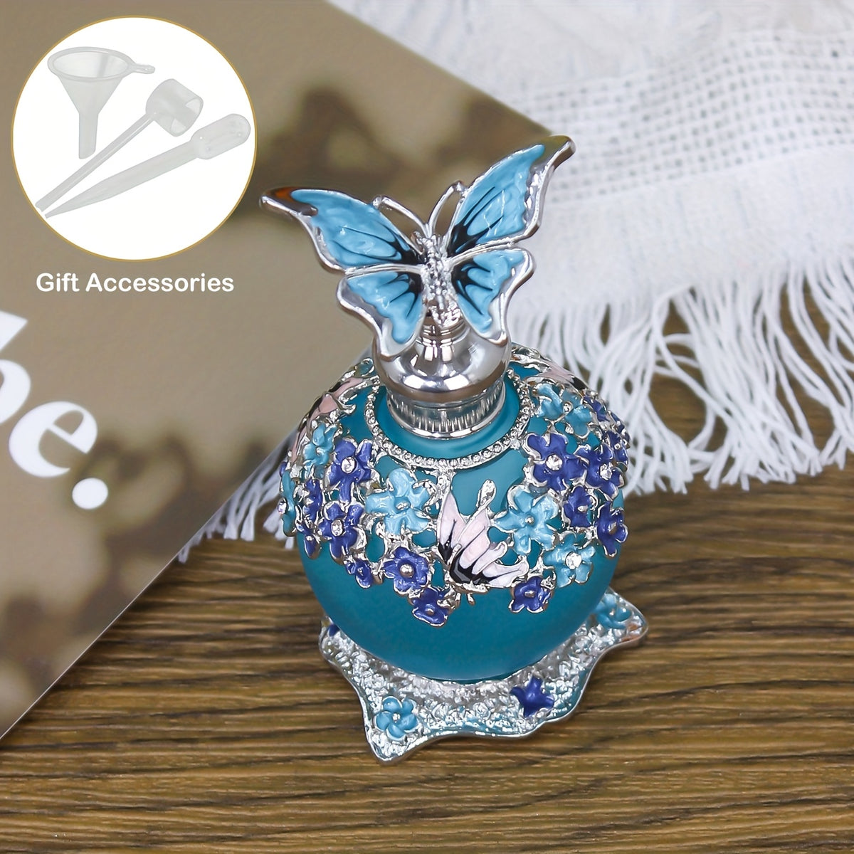 0.85oz Vintage Color Butterfly Bottle, Portable Personal Care Essential Oil Bottle, Arabic Style, Essential Oil Storage, Travel Perfume Bottle, Refillable Dropper, Exquisite Gift (no Perfume, Only Empty Bottle)+essential Oil Supplement Set