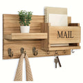 Wooden Entryway Wall Organizer with Mail Slot and Decorative Hooks, Beige Solid Wood Storage Rack for Keys, Hats and Everyday Hallway Organization