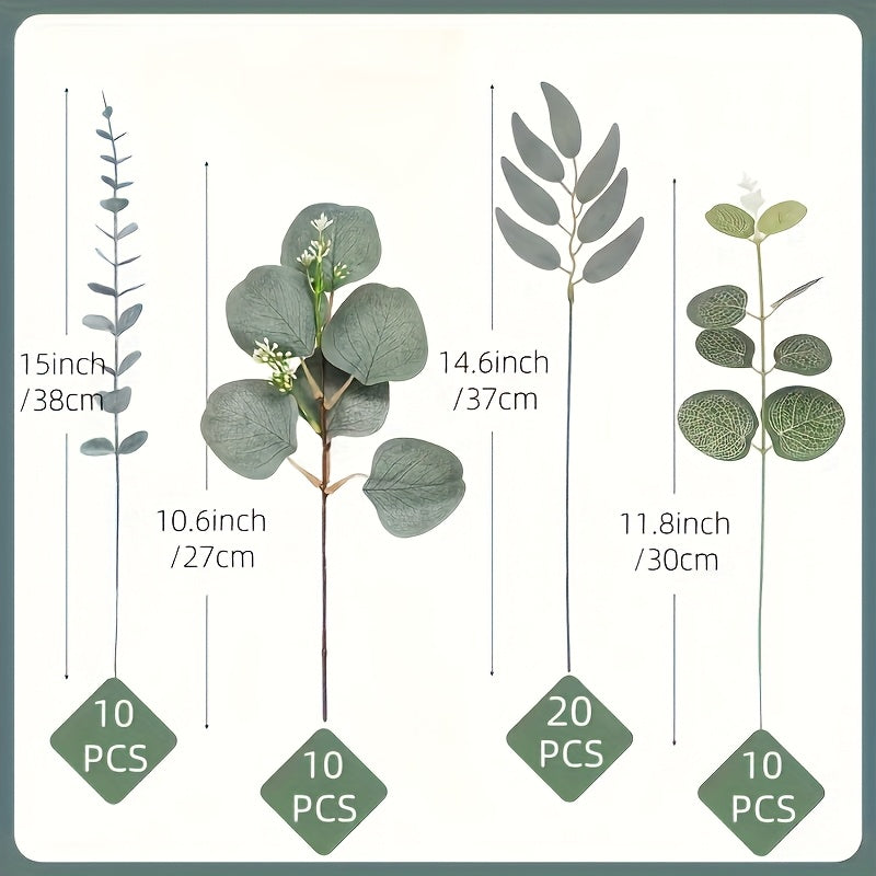 50/100pcs Artificial Eucalyptus Eucalyptus Bouquet And 4 Kinds of Willow Silvery European Leaf Slices | Perfect for Flower Bouquet Making And Home Decoration | Ideal Gift for Christmas And Mother'S Day