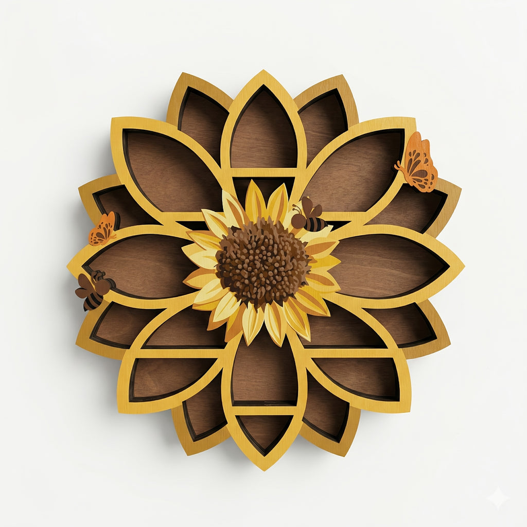 FNYDOXGI 1pc Wooden Sunflower Floating Shelves Wall-Mounted Organizer - UV Printed Spiritual Decor with Gemstones, Essential Oils & Meditation Art, Multi-Functional Storage for Living Room, Meditation Space, Meditation Room Decor, Vibrant Wall Art