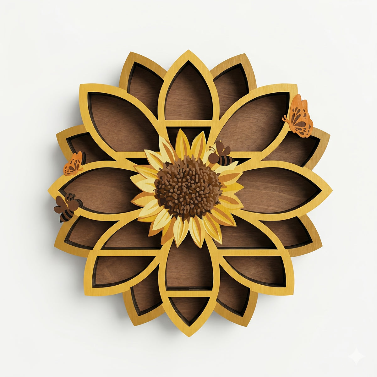 FNYDOXGI 1pc Wooden Sunflower Floating Shelves Wall-Mounted Organizer - UV Printed Spiritual Decor with Gemstones, Essential Oils & Meditation Art, Multi-Functional Storage for Living Room, Meditation Space, Meditation Room Decor, Vibrant Wall Art