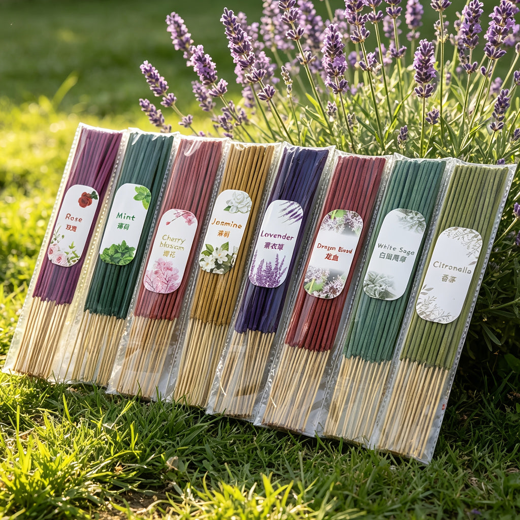 Premium Bamboo Incense Stick Set with Eight Distinctive Fragrances: Sage, Lavender, Pink Cherry Blossom, Mint, Jasmine, Dragon'S Blood, Rose, And Lemongrass. 23 Sticks for Each Scent, Perfect for Creating an Elegant Indoor Atmosphere