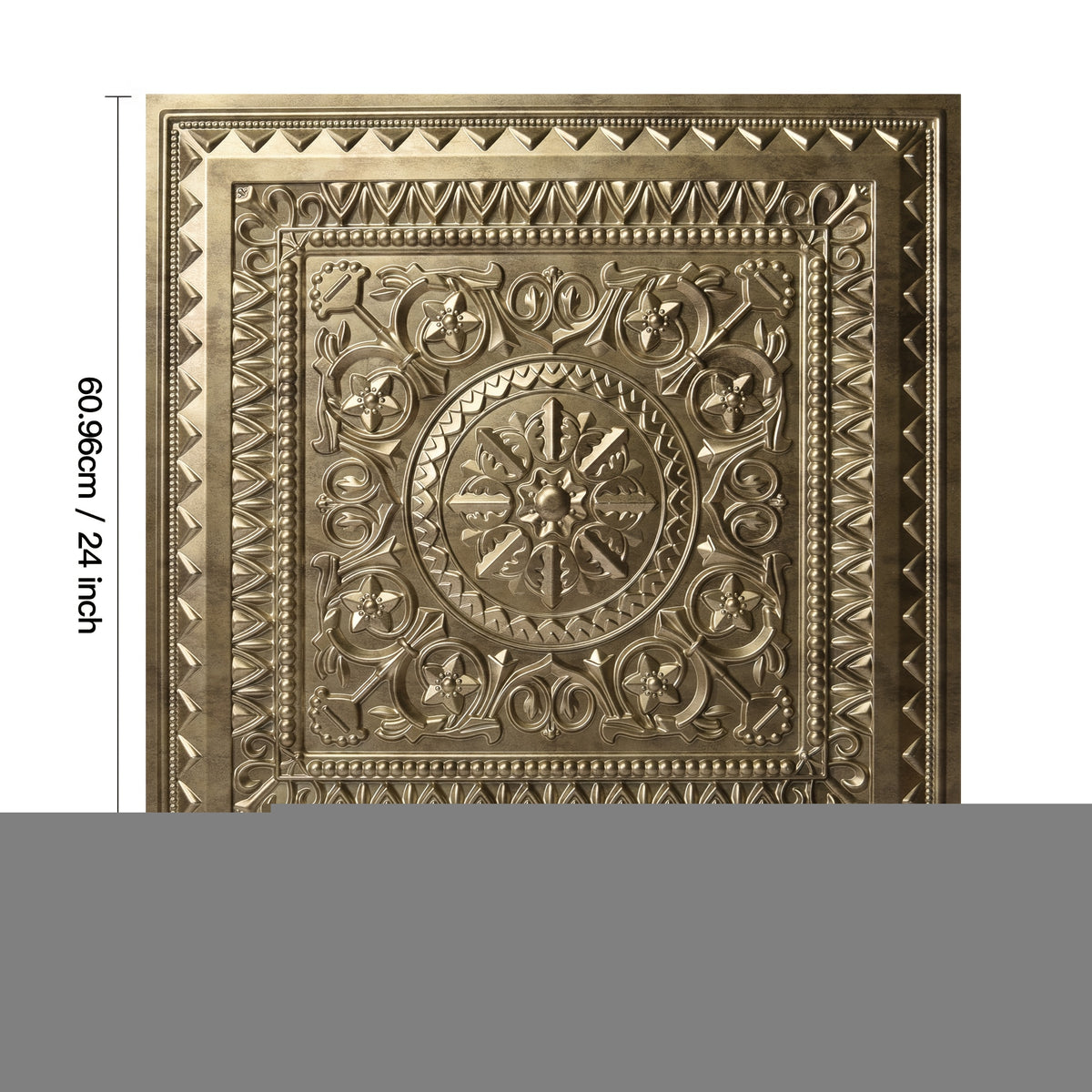 Vintage Golden Ceiling Tiles 24"x24", 12-Pack Decorative PVC Panels, Luxury Floral Design, Easy Install, Covers 48 Sq Ft