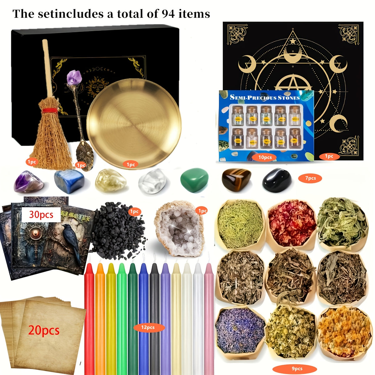 94/130/Large Witchcraft Supplies Kit for Spells, Witch Box Includes Pink Candles, Wiccan Supplies And Tools, Beginner Witchcraft Kit for Pagan Rituals Halloween