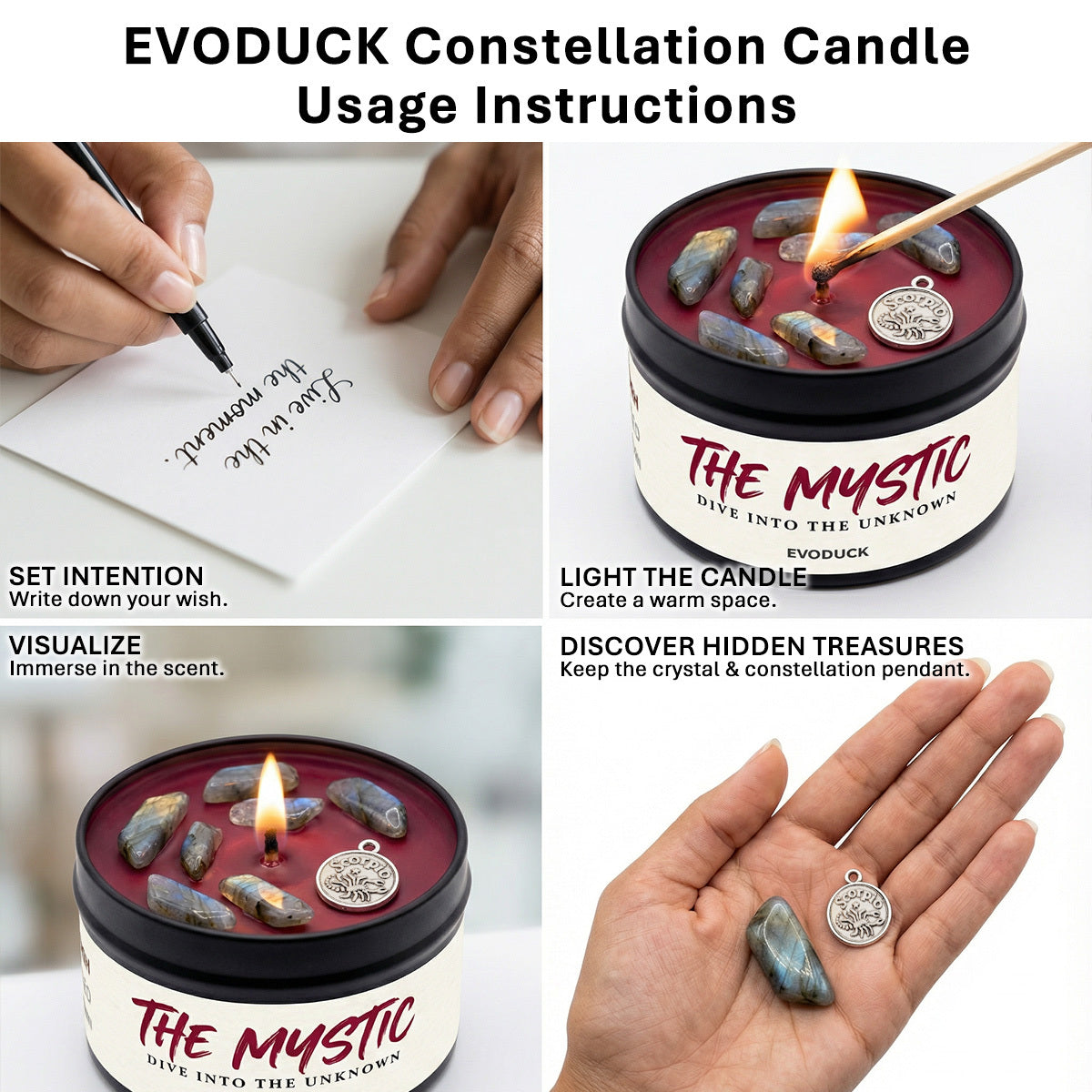 EVODUCK Scorpio Zodiac Candle with Hidden Pendant And Real Crystal Inside - Intense Scented Soy Wax for Late Night Reading Ambiance - Cool Valentine'S Day Birthday Present for Girlfriend Wife Women Lover - Spiritual Mystery Home Fragrance Gift