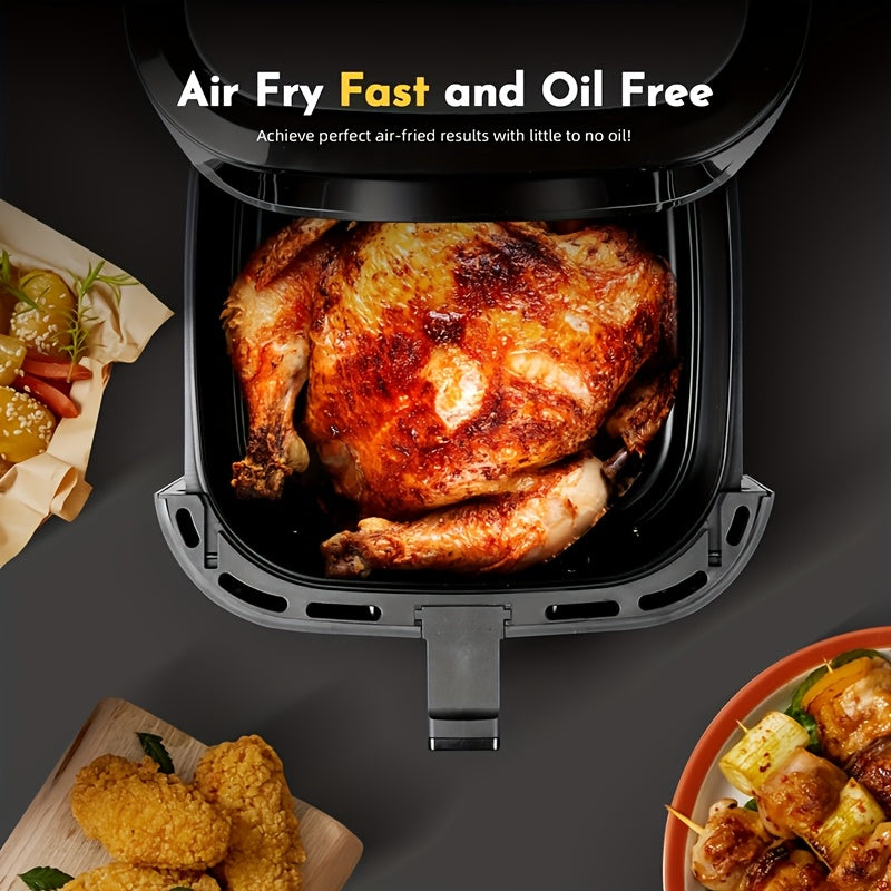 6-Quart Air Fryer - 8-in-1 Electric Hot Air Oven with LED Touchscreen, Non-stick Fry Basket, And 1350-watt Power. This Large-capacity Air Fryer Features 360° Hot Air Circulation, A Clear Touchscreen, And Integrated Heat-insulated Handles. Black.