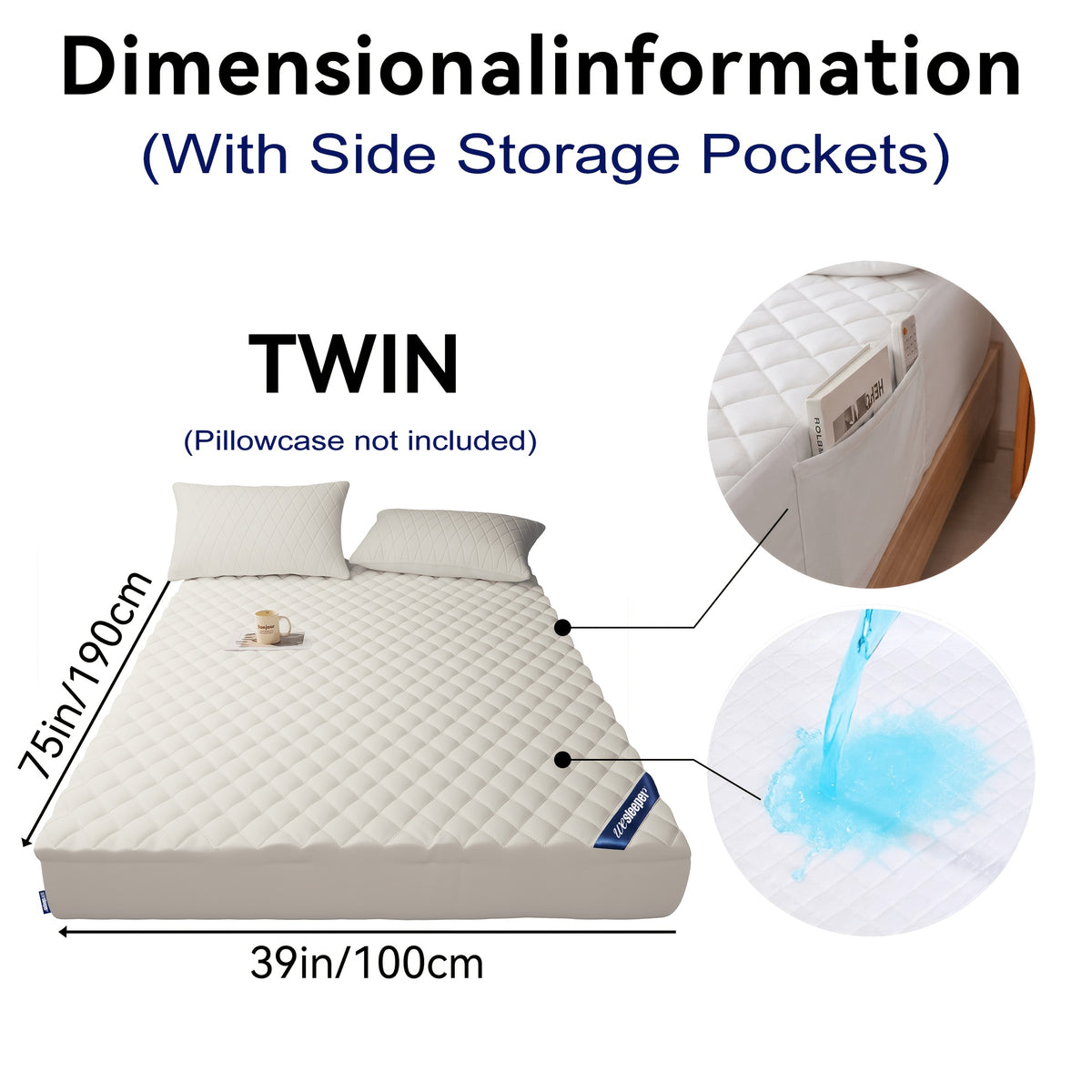 1pc Luxury Waterproof Mattress Protector with Side Storage Pocket, Diamond Quilted Deep Pocket Mattress Cover Including Random Color, Breathable Cooling Mattress Pad, Soft Noiseless Bed Protector for Twin Full Queen King