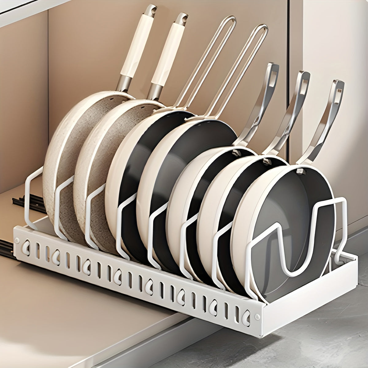 1/2pcs Pull-Out Pot And Pan Storage Box For Cabinets, Kitchen Sliding Lid Rack And Pan Holder, Cabinet Sliding Storage Box For Storing Lids, Baking Tools, And Plates, 8/16 Adjustable Dividers, Kitchen Decor And Accessories.