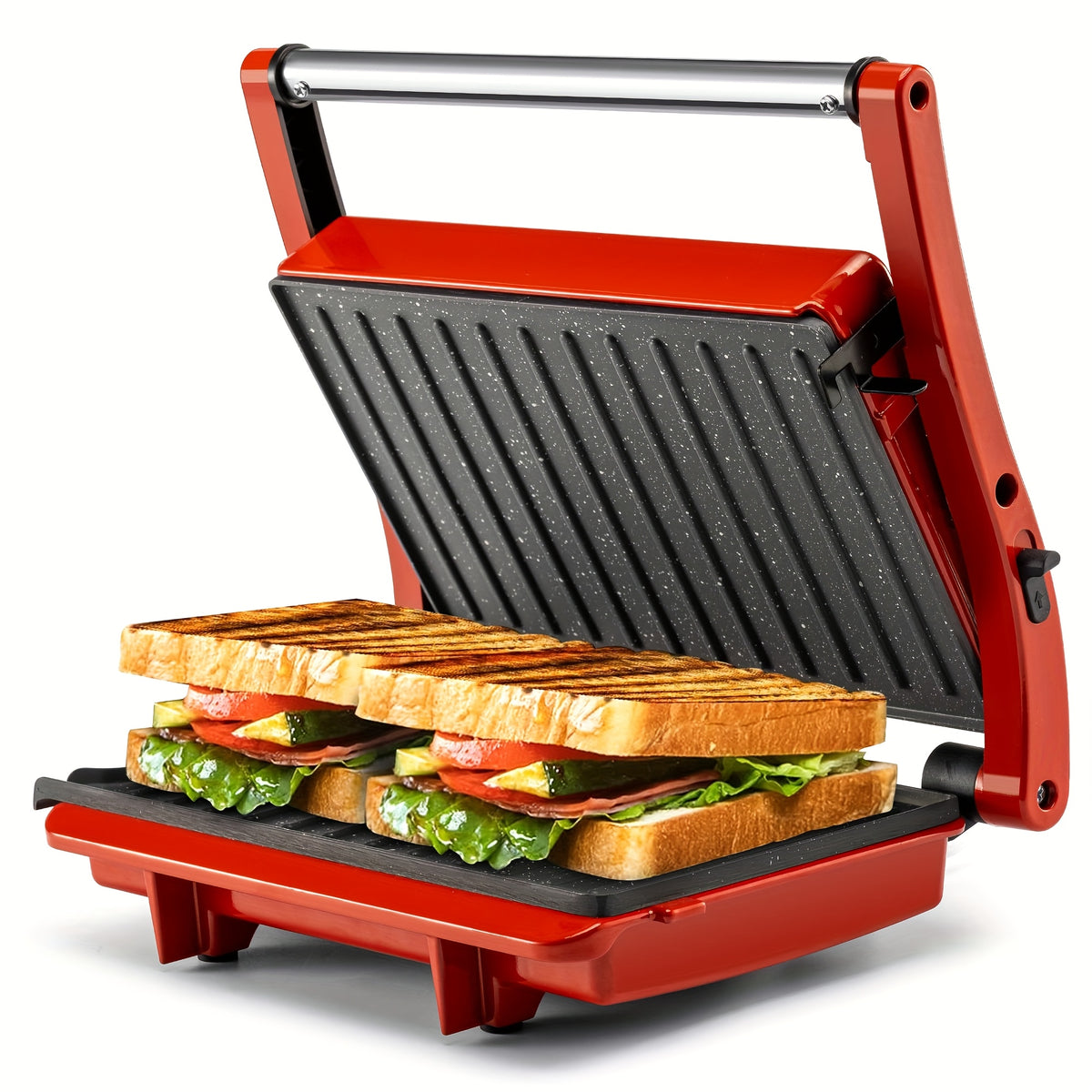 3-in-1 Electric Indoor Grill - Panini Press With Non-Stick Cooking Plates, Opens 180-Degree Gourmet Sandwich Maker, Floating Hinge Fits All Foods, Panini Press Grill With Grease Tray