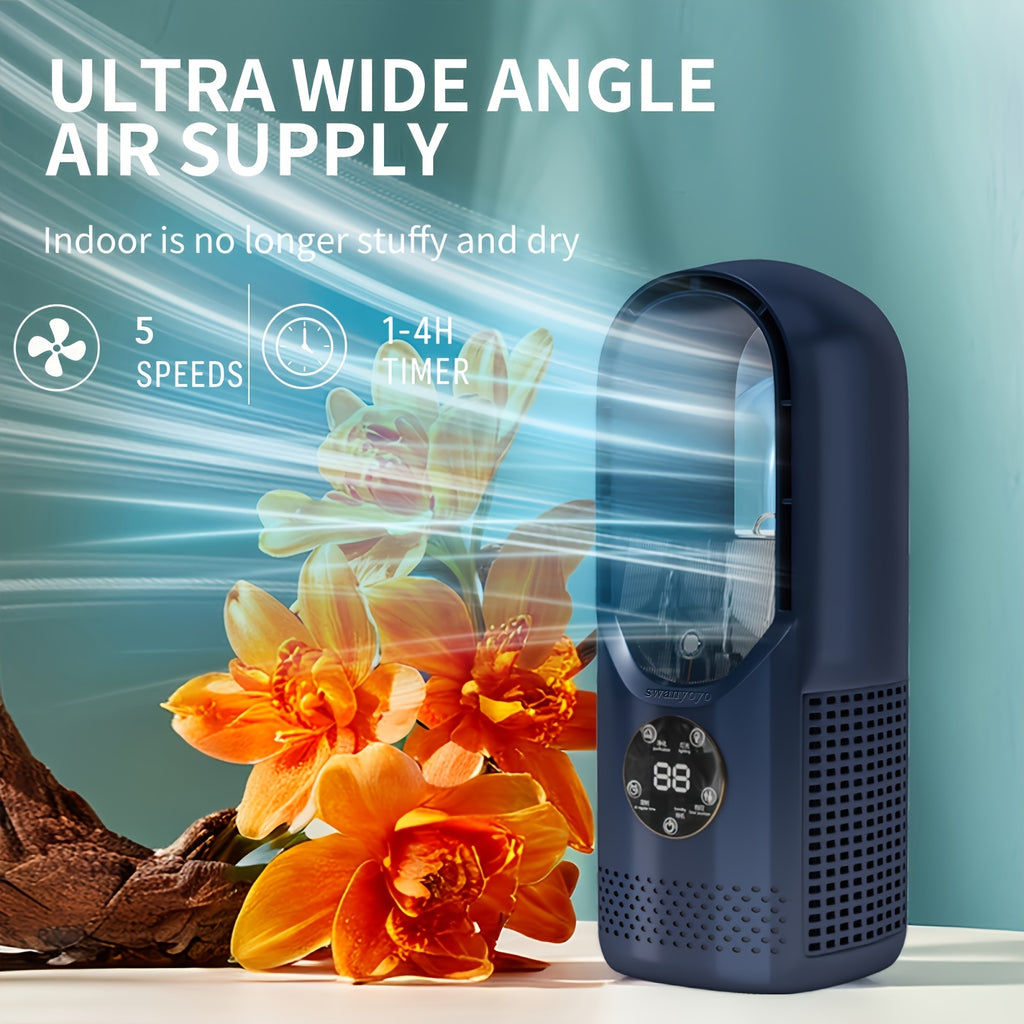 Portable Fan, USB Tower Fan, Desktop Bladeless Fan - Optional Remote Control, Touch Screen, Multi-speed Adjustment, Timer Function And Intelligent Shutdown - Perfect For Offices, Travel, Camping And Home Necessities