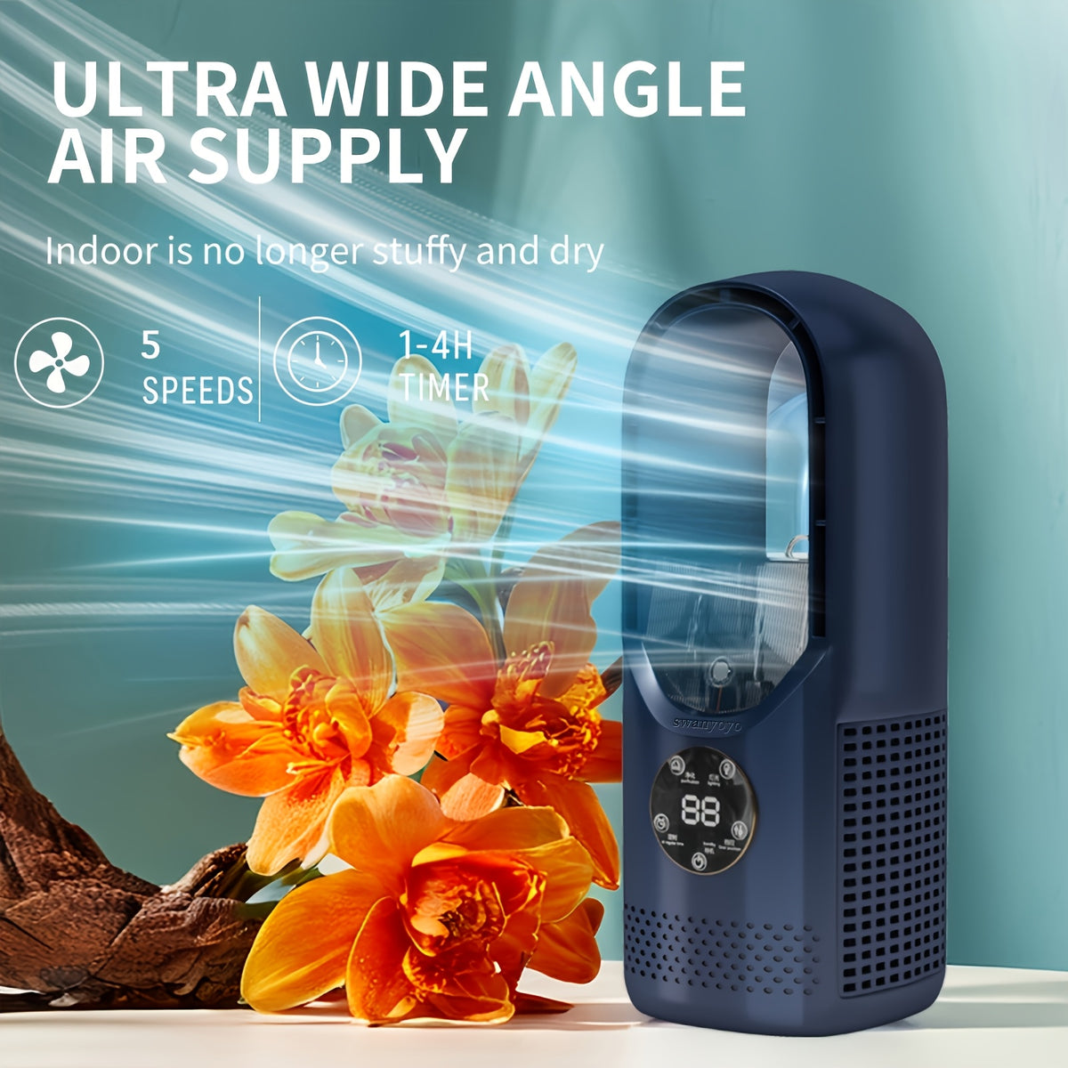 Portable Fan, USB Tower Fan, Desktop Bladeless Fan - Optional Remote Control, Touch Screen, Multi-speed Adjustment, Timer Function And Intelligent Shutdown - Perfect For Offices, Travel, Camping And Home Necessities