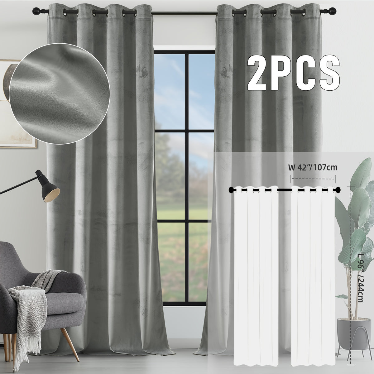 2pcs Velvet Room Darkening Curtains | Vintage Soundproof and Thermal Insulated, Elegant Soft Velvet Grommet Top Curtains for Living Room and Bedroom, Unlined, Solid Color, Fashionable Valentine'S Day Décor