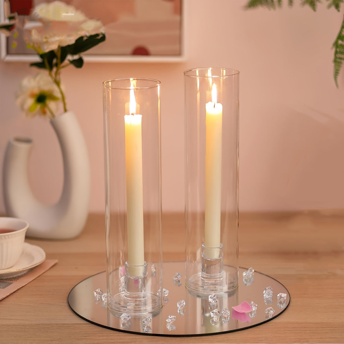 Hurricane Candle Holder Set of 6, 11.8 Inch Clear Tall Candlestick Holder for Taper Candles, Hurricane Glass Candle Sticks Holders for Table Centerpiece Wedding Party Dining Event Decor